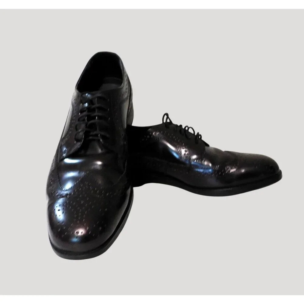 Nunn Bush Dress Flex Leather Oxford Shoes Mens Size 9.5 Dark Brown Wing Tip